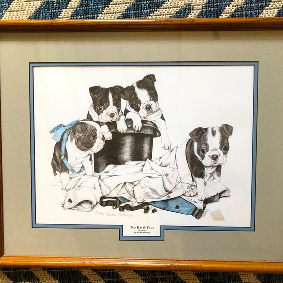 Boston Terrier original Art Top hat & Tails professional framed 22” by 18” - Picture 1 of 11